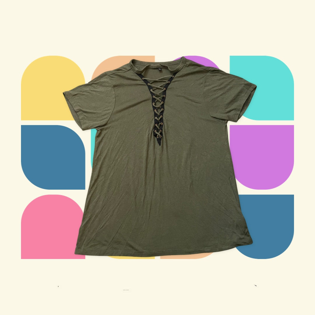 Express Olive Green with Black Accent Tie Fashion Shirt Size M