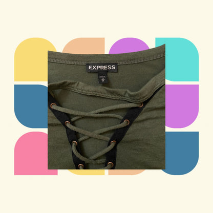 Express Olive Green with Black Accent Tie Fashion Shirt Size M